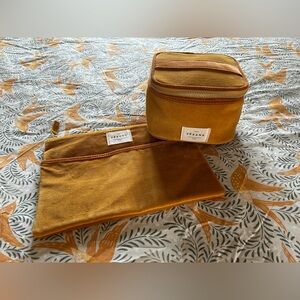 Sézane Mini Vanity Case & Flat Pouch in ochre velvet SET
